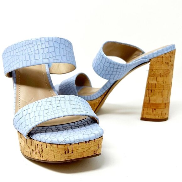 Charles by Charles David Sandals Women's 7.5 Baby Blue Croc-Embossed Platform - Picture 5 of 12